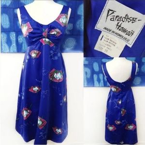 Vintage Paradise Hawaii Blue Dress Hibiscus Floral